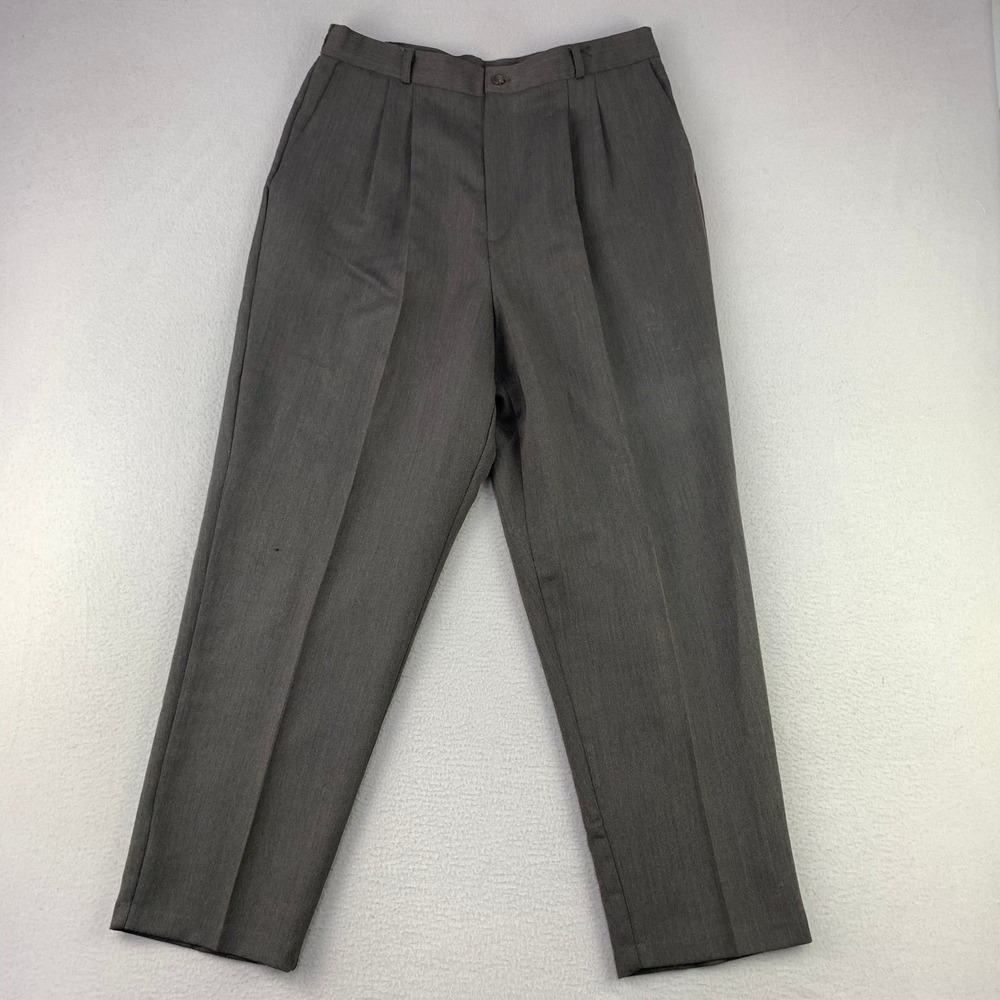 VTG Briggs Dress Pants Womens 16 Brown Herringbone Pleated High Rise Tapered USA